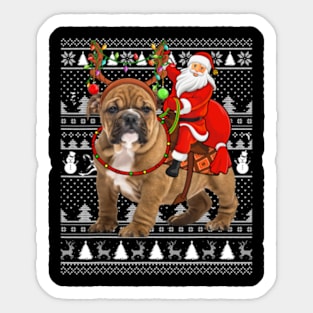 Ugly Xmas Santa Riding Bulldog Christmas Sticker